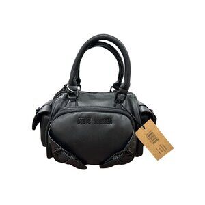 Steve Madden Black Faux Leather Mini Duffle Handbag With Detachable Strap